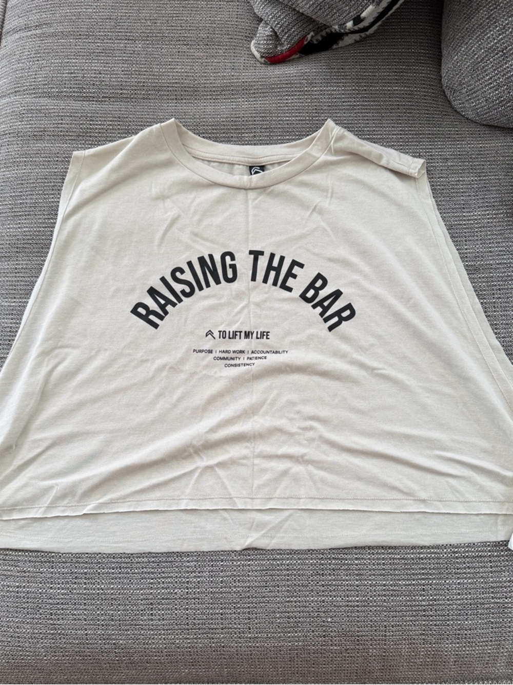 Oner Active Cream Muscle Tank with Black 'Raising The Bar' Graphic